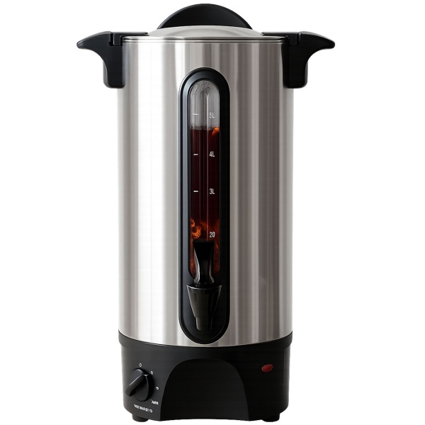 Glühweinkocher 5L mit Zapfhahn, Edelstahlgehäuse: 1300W – Ein Heissgetränkespender für Feste, Glühwein, Kaffee & Punsch – Perfekter Genuss