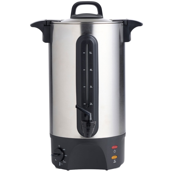 Glühweinkocher 5L mit Zapfhahn, Edelstahlgehäuse: 1300W – Ein Heissgetränkespender für Feste, Glühwein, Kaffee & Punsch – Perfekter Genuss