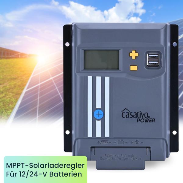 MPPT Solar-Laderegler f. 12V & 24V Batterien, 20A, LCD-Display, 2 USB-Ports, Überspannungsschutz, Solar Ladegerät Controller Solarmodule/Solar Panels