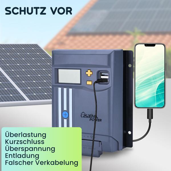 MPPT Solar-Laderegler 40A für 12V & 24V Batterien – Solarladegerät mit LCD-Display, 2 USB-Ports & vollem Überspannungsschutz