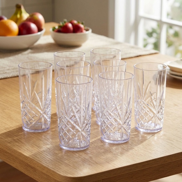 Trinkbecher Set 8 Stück aus Kunststoff, wiederverwendbare Plastikbecher robust und leicht für Party, Camping, Picknick, Kinder und unterwegs