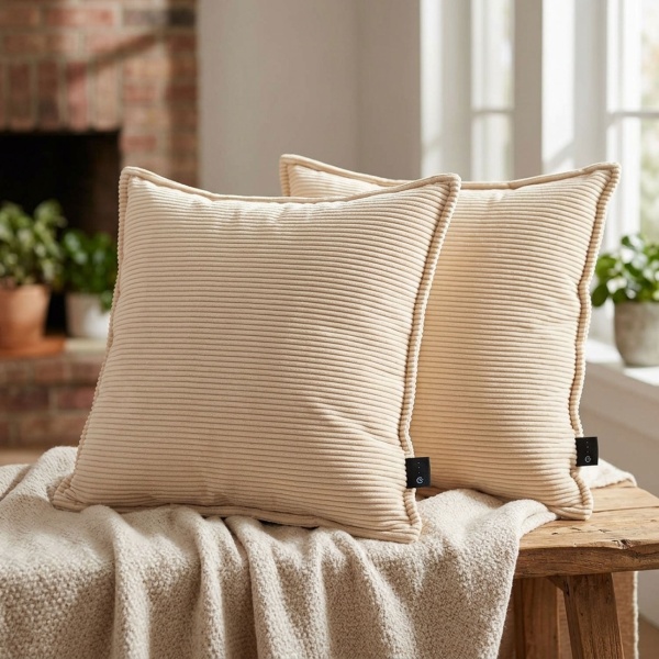 2er-Set Heizkissen 45x45 cm für Rücken, Schulter & Nacken: Angenehm, elektrisch und warm: Gemütliches Wärmekissen mit Powerbank, Beige
