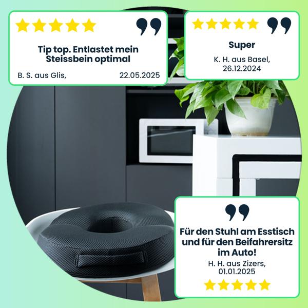 Ergonomischer Gel Sitzring aus Memory-Gel-Schaum, Komfort Sitzpolster entlastet Becken, Rücken und Steissbein, für Stuhl, Bürostuhl oder auch im Auto