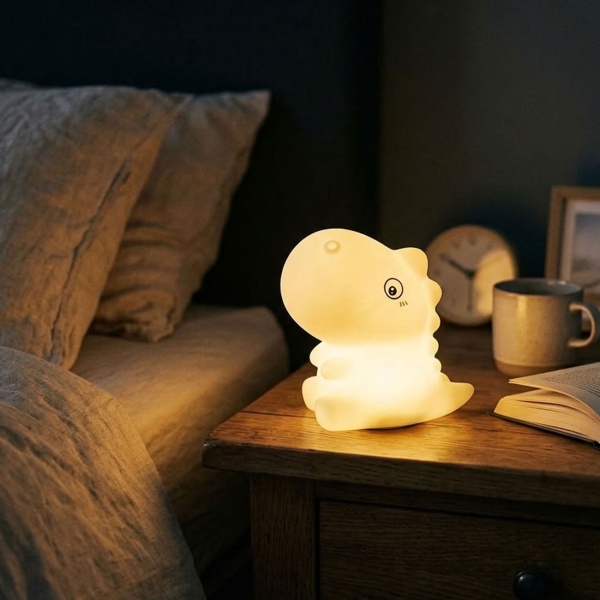 Nachtlicht T-Rex aus Silikon, LED Kinder-Nachtlicht Dino wiederaufladbar, Warmweiss & RGB-Farbwechsel, 3 h Timer, Tap-Steuerung, USB-C