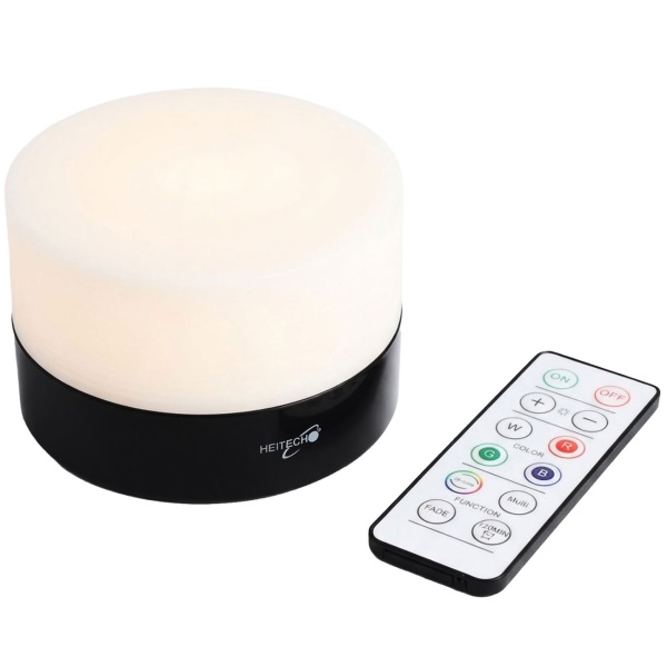 LED-Dekolicht RGB rund mit Fernbedienung, Farbwechsel mit 16 Farben, 4 Helligkeitsstufen, Tischleuchte, 120 min Timer, inkl. 3x AAA