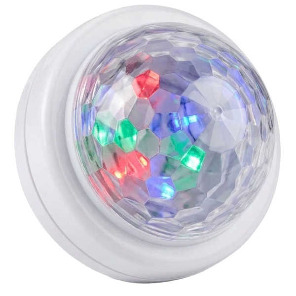 Mini LED-Disco Licht mit Soundsensor, Partylicht mit Lichtspiel im Takt der Musik, Ein-/Aus Druckschalter, inkl. 3x Micro/AAA Batterien