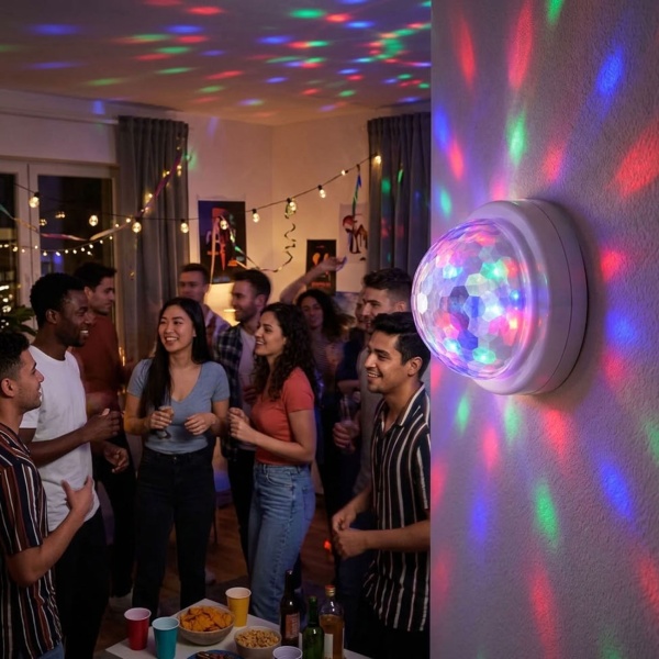 Mini LED-Disco Licht mit Soundsensor, Partylicht mit Lichtspiel im Takt der Musik, Ein-/Aus Druckschalter, inkl. 3x Micro/AAA Batterien