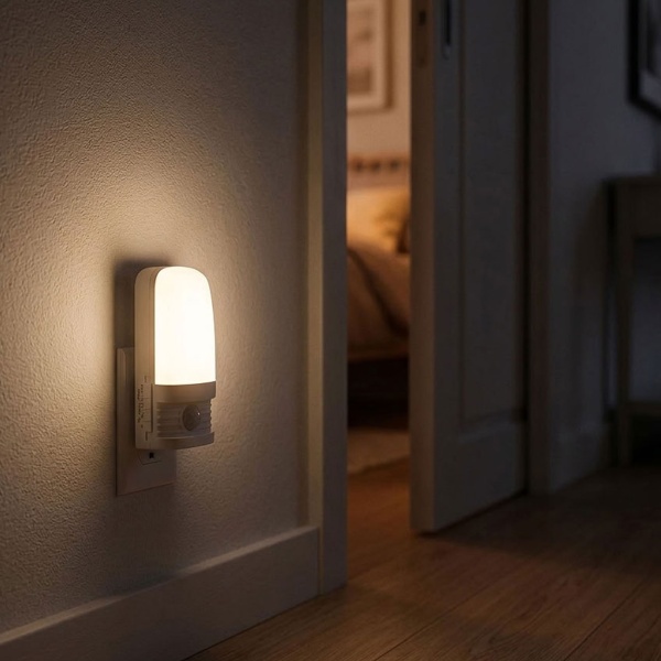 LED-Nachtlicht mit Bewegungsmelder und Helligkeitssensor, 4 m Reichweite, 120°, 3 LEDs, Leuchtzeit 30/60/90 Sekunden