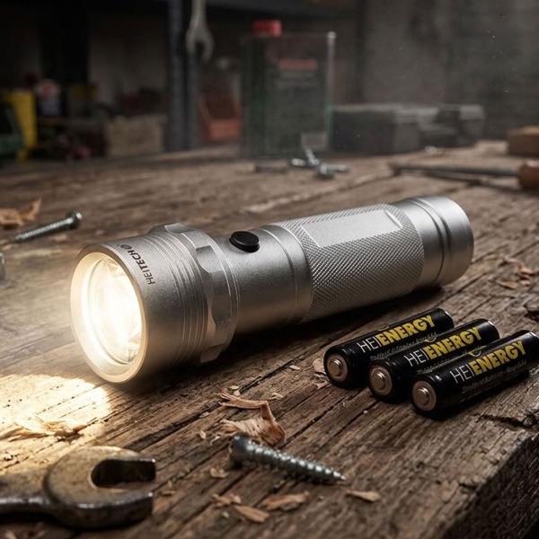Alu-Taschenlampe mit 14 LEDs, robustes Aluminium-Gehäuse, Ein-/Ausschalter, betriebsbereit inkl. 3x AAA Batterien, silber, Handlampe
