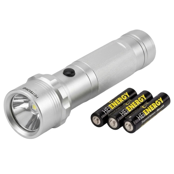 Alu-Taschenlampe mit 14 LEDs, robustes Aluminium-Gehäuse, Ein-/Ausschalter, betriebsbereit inkl. 3x AAA Batterien, silber, Handlampe