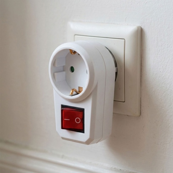 Abschaltbarer Zwischenstecker 2-polig mit beleuchtetem Ein-/Ausschalter: Sichere Stromspar-Steckdose für Haushalt & Büro, 16 A, 250 V, max. 3500 W