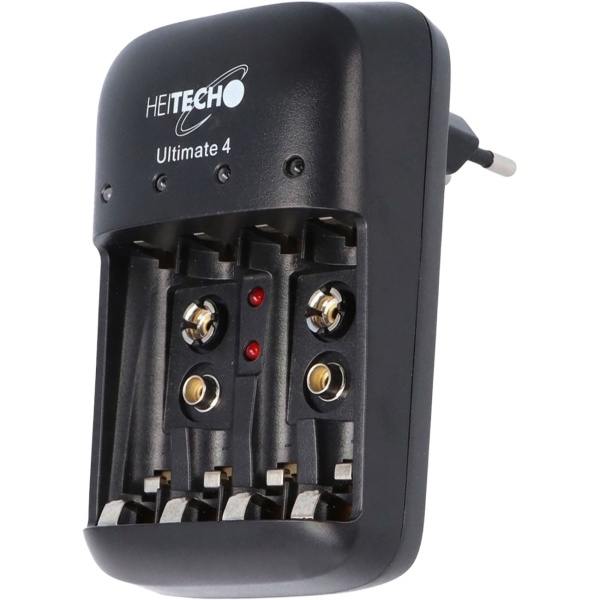4 Stecker-Ladegerät für NiMH & NiCd Akkus, AA, AAA und 9V: Einzelschachtüberwachung, Schnellladung, LED-Anzeige, 100-240 V