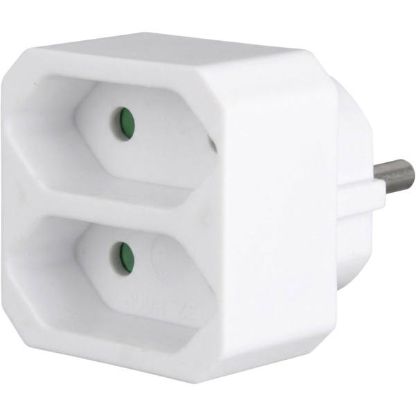 Steckdosenadapter 2-fach Euro: Doppelstecker für zwei flache Eurostecker, 250 V / 2,5 A, max. 1100 W, kompakt, weiss