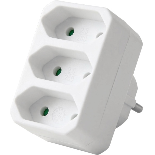 Steckdosenadapter 3-fach Euro: Dreifachstecker für drei flache Eurostecker, 250 V / 2,5 A, max. 1700 W, kompakt, weiss