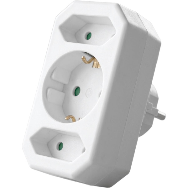 Steckdosenadapter 3-fach mit 1 Schuko- und 2 Euro-Steckdosen: Mehrfachstecker, 250 V, 16 A / 2 x 2,5 A, max. 3500 W, weiss