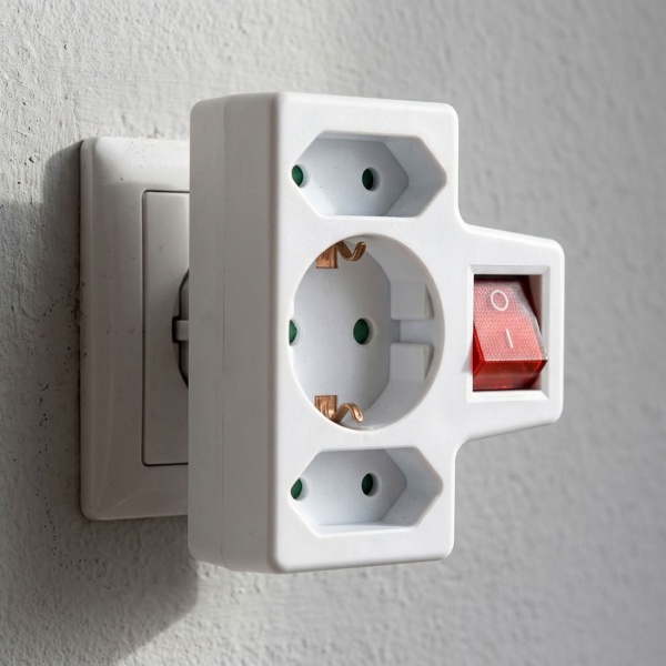 Schaltbarer Steckdosenadapter 3-fach, 1 Schuko und 2 Euro, beleuchteter 2-poliger Ein-/Ausschalter, 250 V, 16 A, max. 3500 W, weiss