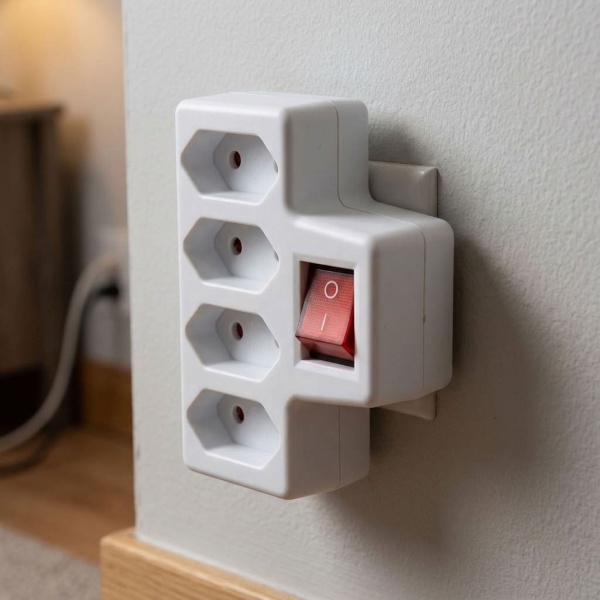 Schaltbarer Steckdosenadapter 4-fach Euro mit beleuchtetem 2-poligem Ein-/Ausschalter, vier Euro-Steckdosen, 250 V / 2,5 A, weiss
