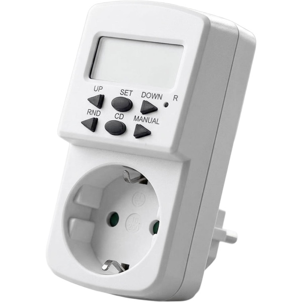 Digitale Wochen-Zeitschaltuhr Mini mit 10 Schaltprogrammen, Countdown- und Zufallsfunktion, 12/24-Stunden-Anzeige, Akku, max. 1800 W