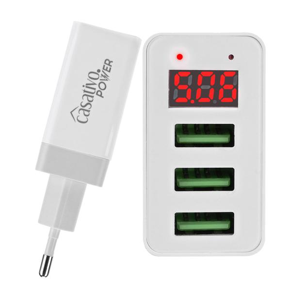 Effizientes Multi-Port USB Ladegerät mit 3 USB-A Ports & LED-Display, je 5 V/2,4 A, 3 Geräte gleichzeitig, für iPhone, Airpods, Samsung, Android, etc
