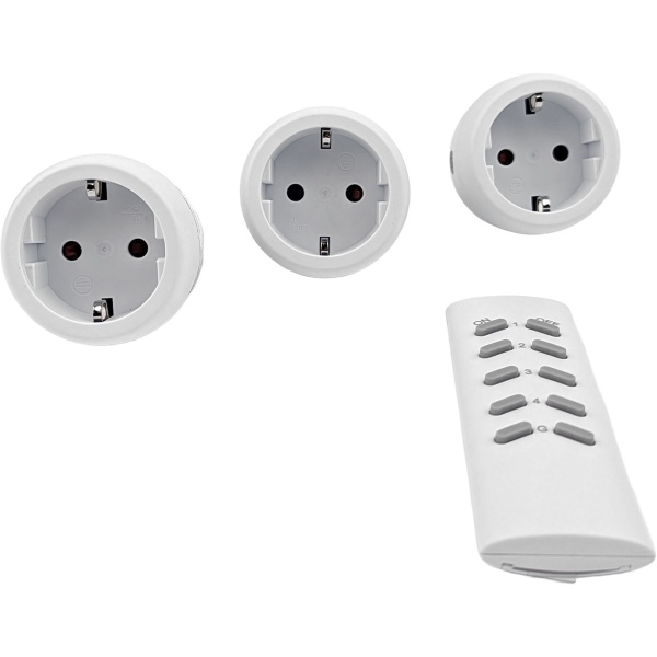 Funksteckdosen-Set 4-teilig, ferngesteuerte Netzsteckdosen mit manuellem Schalter und LED, 4-Kanal-Handsender 433,92 MHz, 3680 W