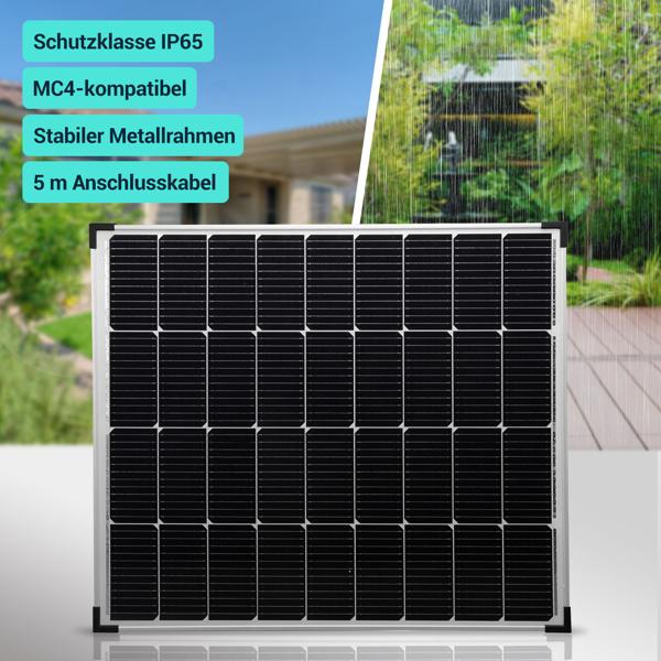Solarpanel monokristallin 110 W (20,5V) – Solarmodul für 12V/24V Batterien, Solargeneratoren, Wohnmobil, Boot, inkl. 5m Kabel, IP65 wetterfest