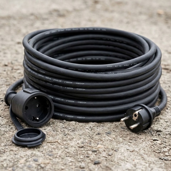 Verlängerungskabel für den Aussenbereich 25 m, H05RR-F 3G 1,5 mm², IP44, Schuko-Kupplung mit Verschlusskappe, Stromkabel max. 3500 W