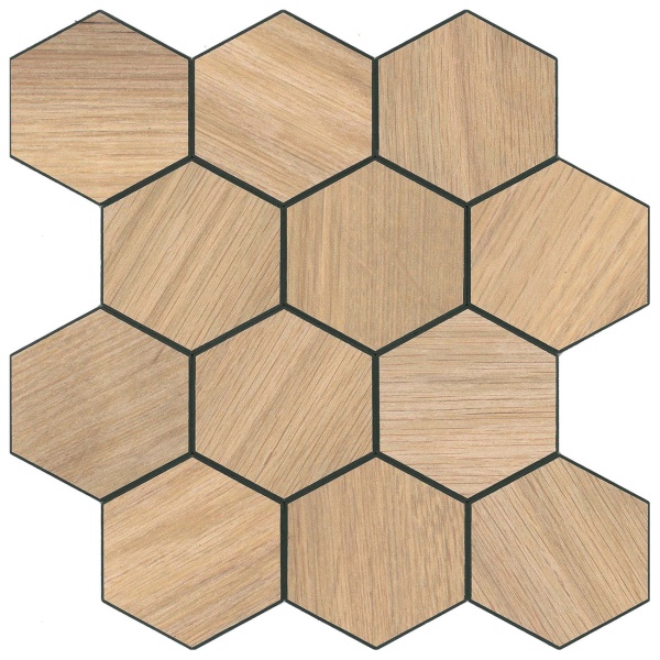 Fliesenaufkleber Selbstklebend, Hexagon Holzoptik - 4 Stück, 25x23,2 cm SPC Wandfliesen Wasserfest - Fliesen Küche Bad Wand
