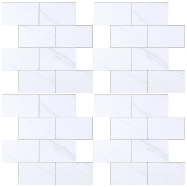 Fliesenaufkleber Selbstklebend, Weiss - 4 Stück, 25x25 cm SPC Wandfliesen Wasserfest - Fliesen Küche Bad Wand