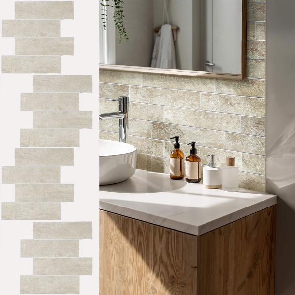 Fliesenaufkleber Selbstklebend, stein-beige - 4 Stück, 25x25 cm SPC Wandfliesen Wasserfest - Fliesen Küche Bad Wand