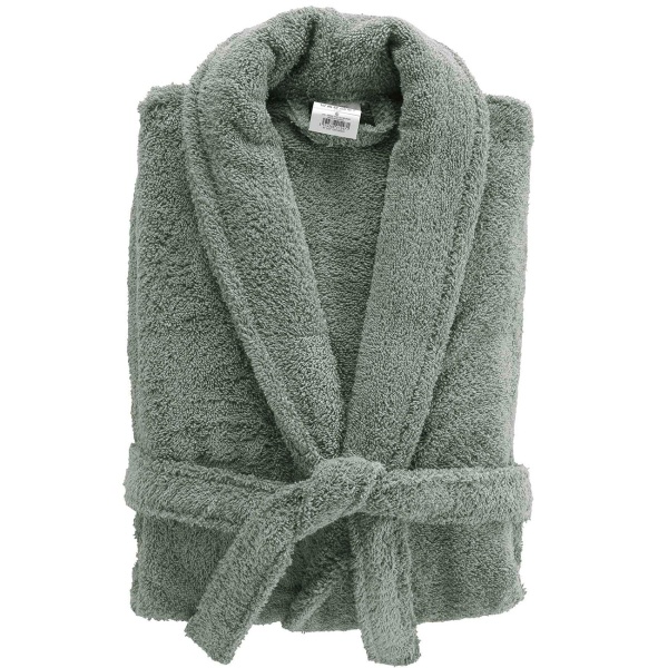 Bequemer Bademantel in Zederngrün aus 100% Baumwolle und Frottier mit Schalkragen in Einheitsgrösse - als Morgenmantel für Sauna und Wellness