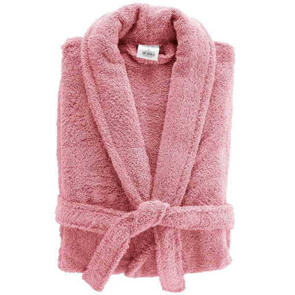 Bequemer Bademantel in Rosa aus 100% Baumwolle und Frottier mit Schalkragen in Einheitsgrösse - als Morgenmantel für Sauna und Wellness
