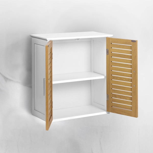 Schöner Wandschrank in Weiss & Holzoptik für Bad und Küche: Kompakter Wandregal & Medizinschrank als praktischer Hängeschrank