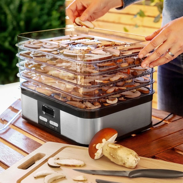Profi Dörrautomat mit 5 Ebenen & 3500 cm² Trocknungsfläche, Leises Dörrgerät 40-70°C, Dehydrator mit 1-48h Timer für Obst & Beef Jerky, inkl. Rezepten