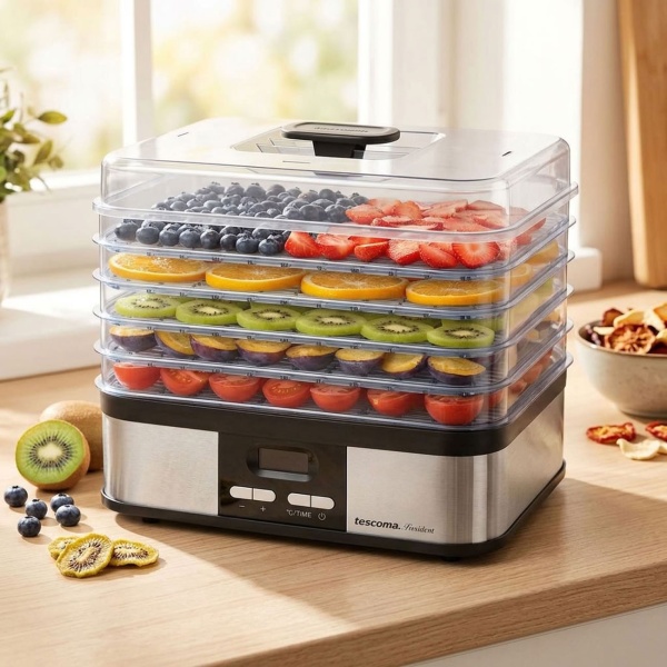 Profi Dörrautomat mit 5 Ebenen & 3500 cm² Trocknungsfläche, Leises Dörrgerät 40-70°C, Dehydrator mit 1-48h Timer für Obst & Beef Jerky, inkl. Rezepten
