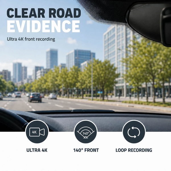 Dashcam 4K mit Innenraumkamera und GPS, Dual Autokamera vorne und innen mit 3,16 Zoll Display, WLAN, Nachtsicht, Parkmodus, Loop-Aufnahme, schwarz