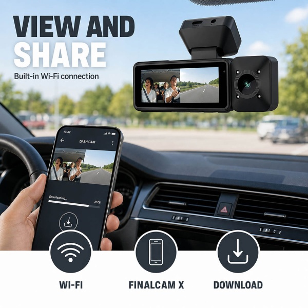 Dashcam 4K mit Innenraumkamera und GPS, Dual Autokamera vorne und innen mit 3,16 Zoll Display, WLAN, Nachtsicht, Parkmodus, Loop-Aufnahme, schwarz