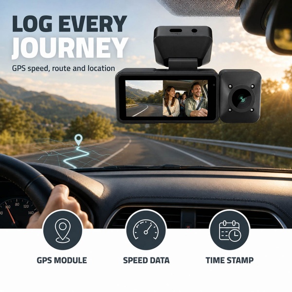 Dashcam 4K mit Innenraumkamera und GPS, Dual Autokamera vorne und innen mit 3,16 Zoll Display, WLAN, Nachtsicht, Parkmodus, Loop-Aufnahme, schwarz