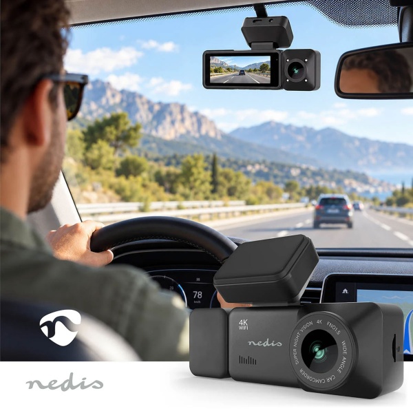 Dashcam 4K mit Innenraumkamera und GPS, Dual Autokamera vorne und innen mit 3,16 Zoll Display, WLAN, Nachtsicht, Parkmodus, Loop-Aufnahme, schwarz