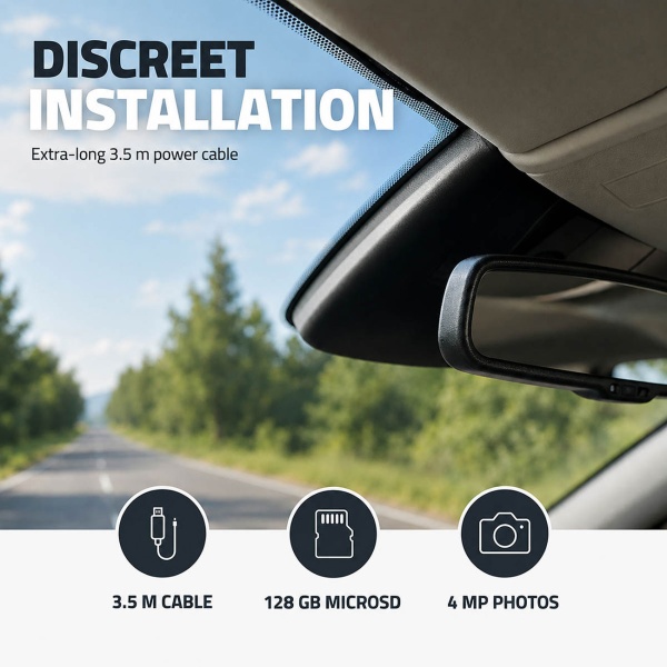Dashcam 4K mit GPS und WLAN, kompakte Autokamera ohne Display mit 140° Weitwinkel, Nachtsicht, Parkmodus, Loop-Aufnahme und App-Steuerung, schwarz