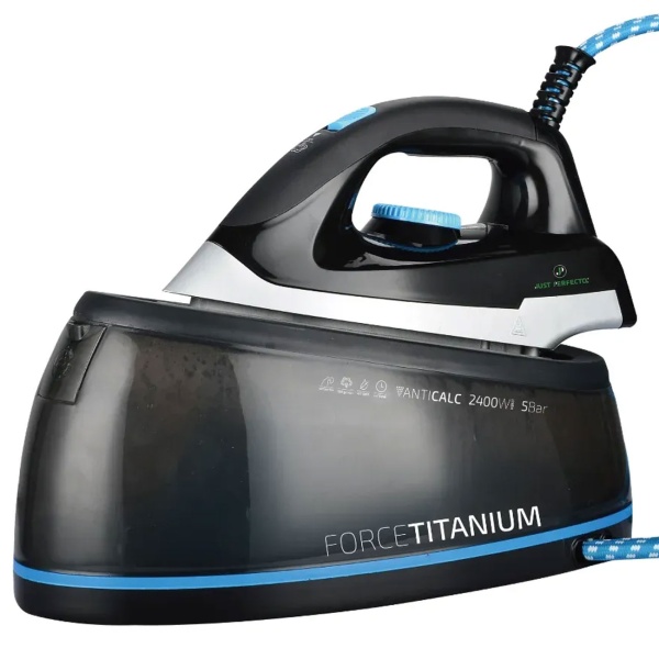 Force Titanium Dampfbügeleisen mit Dampfstation 2400 W, 5 bar, 120 g/min Dampf, Vertikaldampf, Anti-Tropf, Kalkschutz & Selbstreinigung