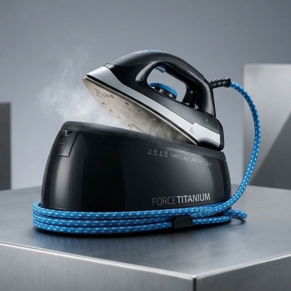 Force Titanium Dampfbügeleisen mit Dampfstation 2400 W, 5 bar, 120 g/min Dampf, Vertikaldampf, Anti-Tropf, Kalkschutz & Selbstreinigung