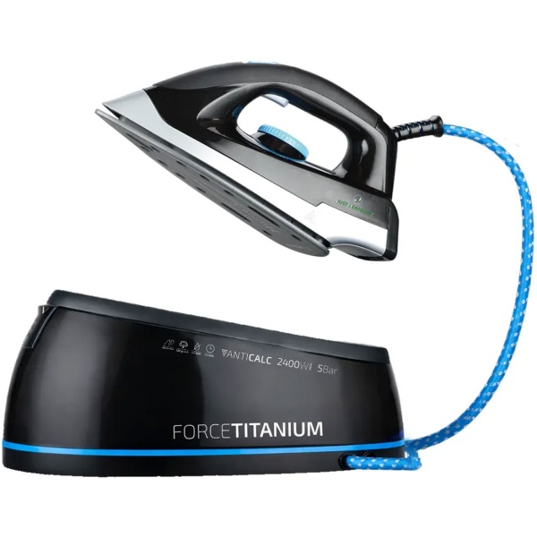 Force Titanium Dampfbügeleisen mit Dampfstation 2400 W, 5 bar, 120 g/min Dampf, Vertikaldampf, Anti-Tropf, Kalkschutz & Selbstreinigung