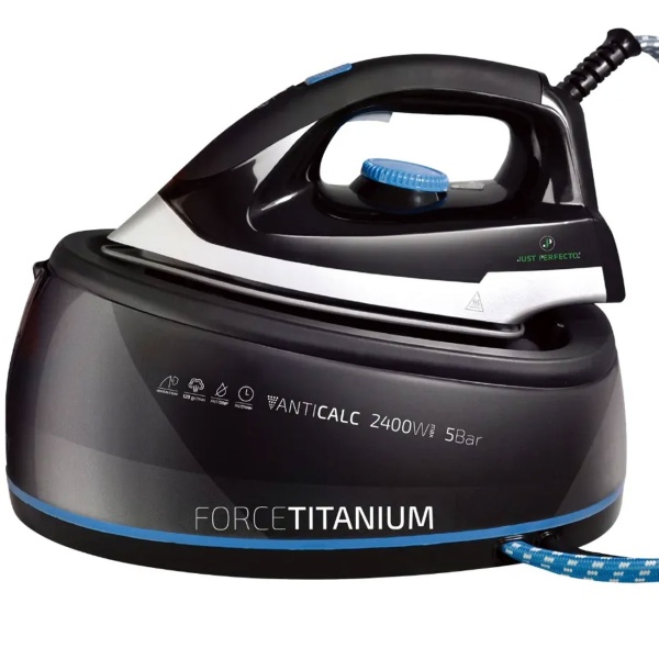 Force Titanium Dampfbügeleisen mit Dampfstation 2400 W, 5 bar, 120 g/min Dampf, Vertikaldampf, Anti-Tropf, Kalkschutz & Selbstreinigung