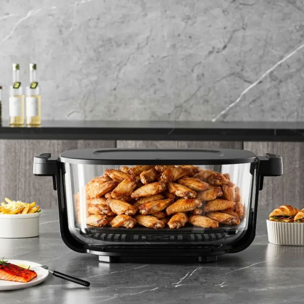 Heissluftfritteuse mit 2 Glasbehältern 1,5 L & 4 L, 1500 W, Luftfritteuse ohne Öl mit voller Sicht, 80–200 °C, 60 Min. Timer, Cool-Touch, Schwarz