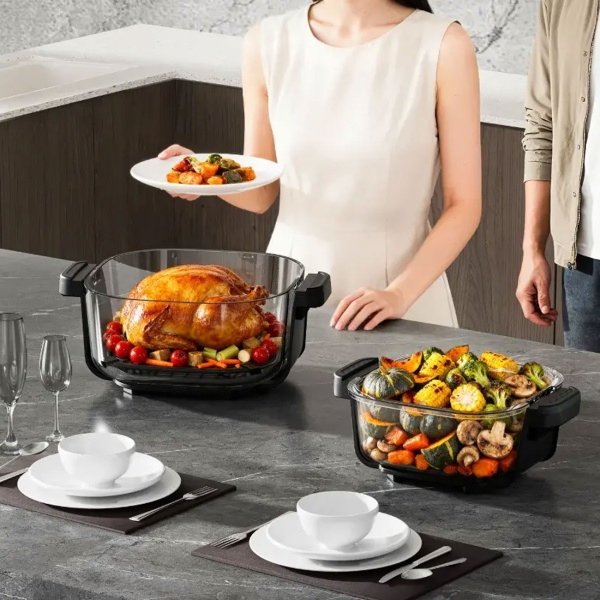 Heissluftfritteuse mit 2 Glasbehältern 1,5 L & 4 L, 1500 W, Luftfritteuse ohne Öl mit voller Sicht, 80–200 °C, 60 Min. Timer, Cool-Touch, Schwarz