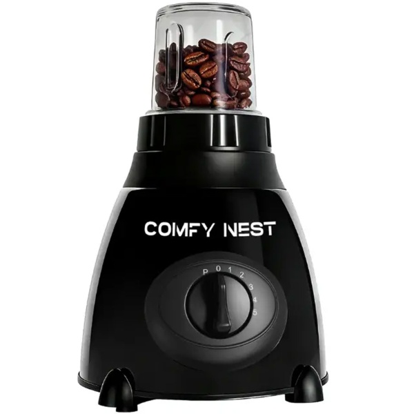 Glas-Standmixer mit Mahlwerk, 800 W, Mixbecher 1,5 L & Mahlbecher 0,4 L, 5 Geschwindigkeiten, Pulsfunktion, Eiscrusher, Edelstahlgehäuse, Schwarz