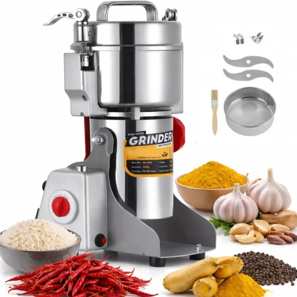 Getreidemühle elektrisch 2000 W, 800 g, Edelstahl, Mahlgrad 50-300 Mesh einstellbar, Gewürzmühle für Mehl, Kräuter & Getreide