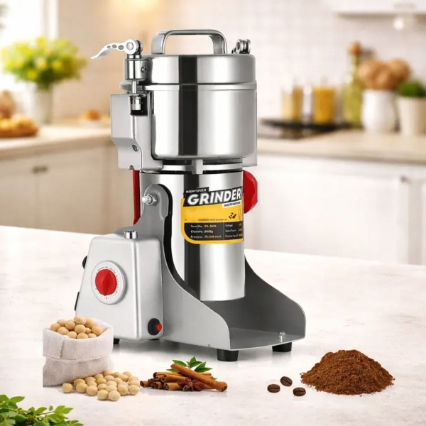 Getreidemühle elektrisch 2000 W, 800 g, Edelstahl, Mahlgrad 50-300 Mesh einstellbar, Gewürzmühle für Mehl, Kräuter & Getreide