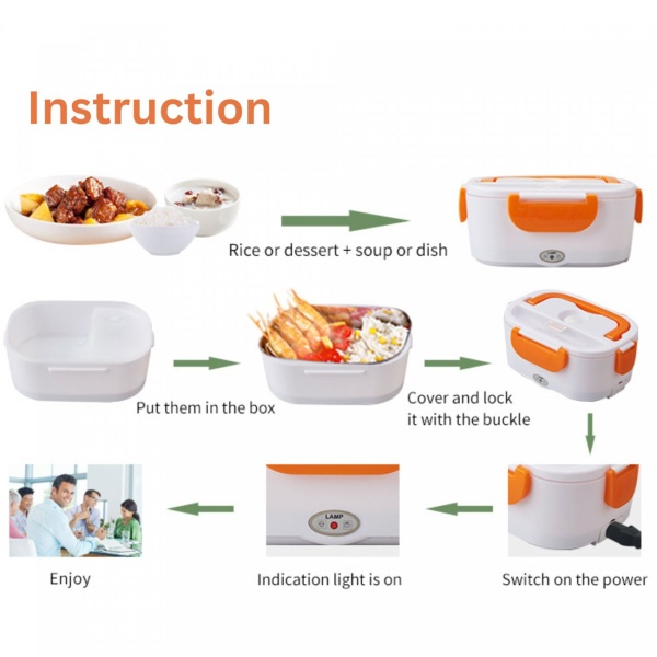 Elektrische Lunchbox 1,5 L mit 2 Fächern & Edelstahleinsatz, 3-in-1 für Steckdose, Auto 12 V & LKW 24 V, Speisewärmer tragbar mit Tasche