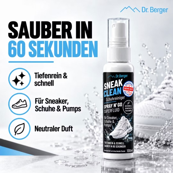 Schuhreiniger Spray 100 ml für Sneaker, Schuhe und Pumps, Sneaker Reiniger für Textil, Leder, Mesh und Canvas, entfernt Schmutz und Flecken in 60 Sekunden